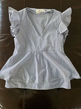 Vineyard Vines Navy and White Striped V-Neck Peplum Top